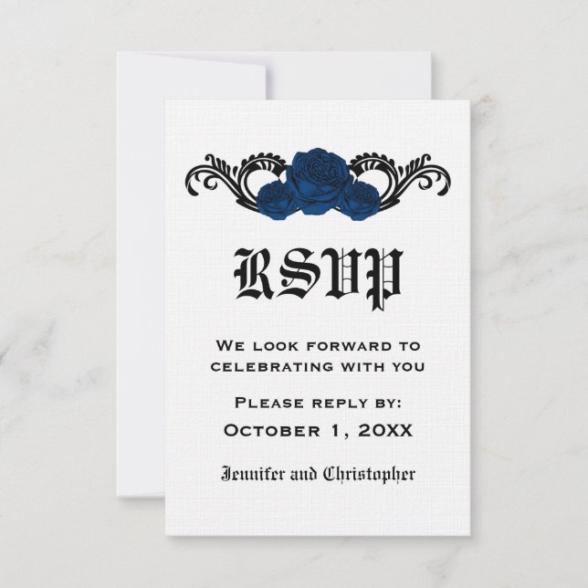 Invitación Gothic Swirl Roses Response Card, Blue (Anverso)