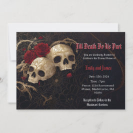 Invitación gótica a bodas con cráneos y rosas