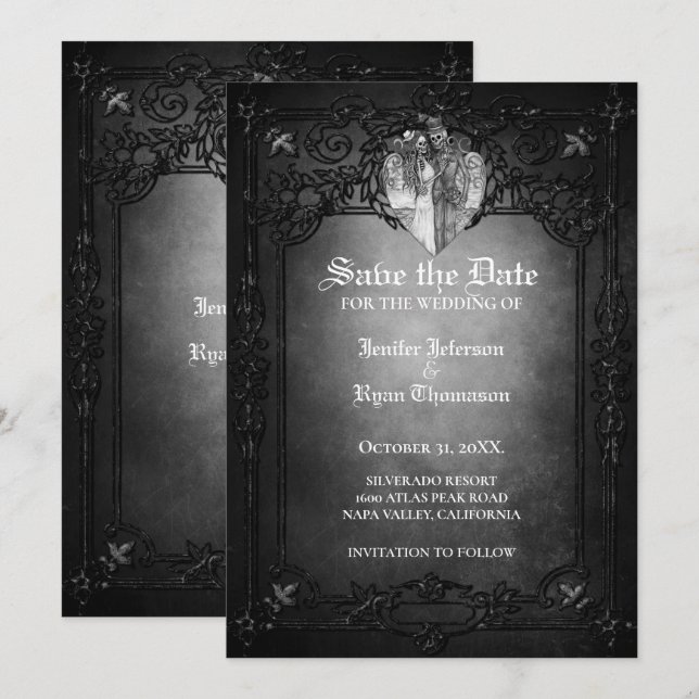 Invitación gótica a la boda de Halloween (Anverso / Reverso)