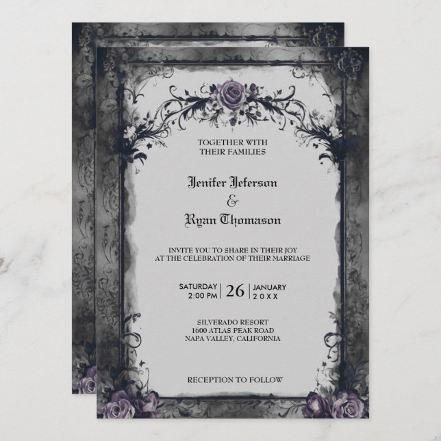 Invitación gótica a la boda de Halloween (Anverso / Reverso)