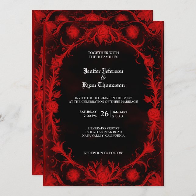 Invitación gótica a la boda de Halloween (Anverso / Reverso)