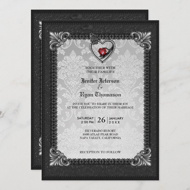 Invitación gótica a la boda de Halloween (Anverso / Reverso)