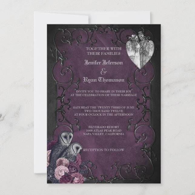 Invitación gótica a la boda de Halloween (Anverso)