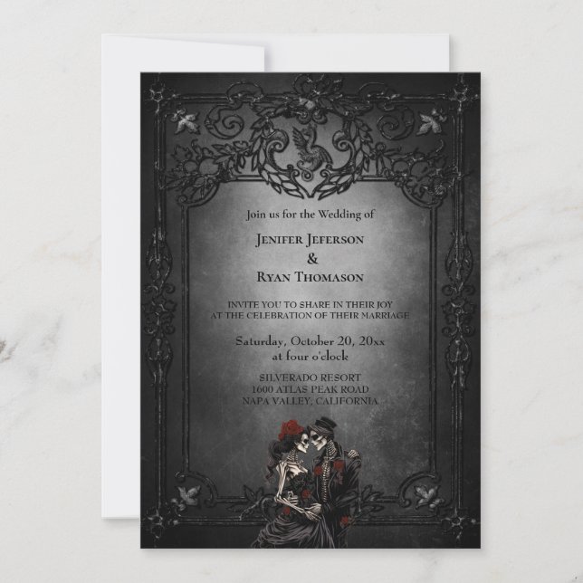 Invitación gótica a la boda de Halloween (Anverso)