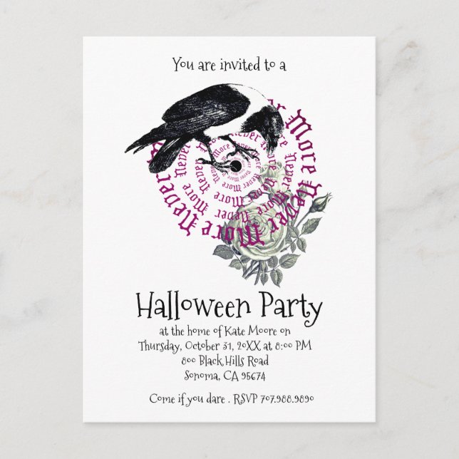 Invitación gótica a la fiesta de Halloween nunca m (Anverso)