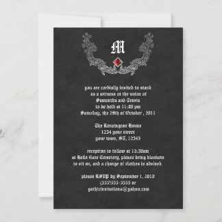 Invitación gótica a monograma ruby y plateado