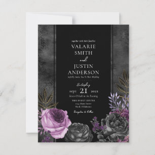 Invitación gótica Boda floral morado y negro
