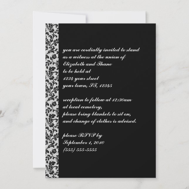 Invitación gótica de Black Damask Vintage (Anverso)