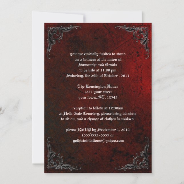 Invitación gótica de Grunge Rosa Damask (Anverso)