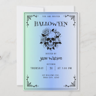 Invitación gótica de Halloween en azul gradiente