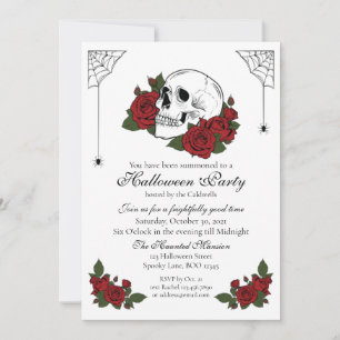 Invitación gótica de Halloween para cráneos y Rosa