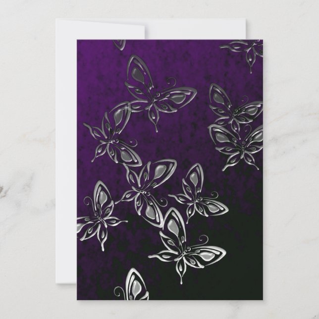 Invitación gótica de mariposas plateadas (Anverso)