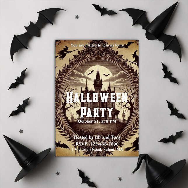 Invitación Gótica fiesta de Halloween en la Casa de la Victor (Gothic Victorian Haunted House Halloween Party Invitation)