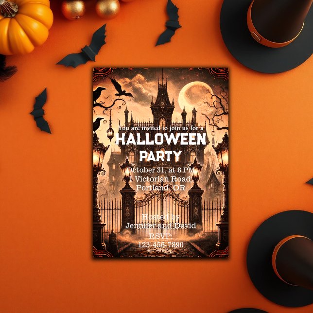 Invitación Gótica fiesta de Halloween en la Casa de la Victor (Gothic Victorian Haunted House Halloween Party Invitation)