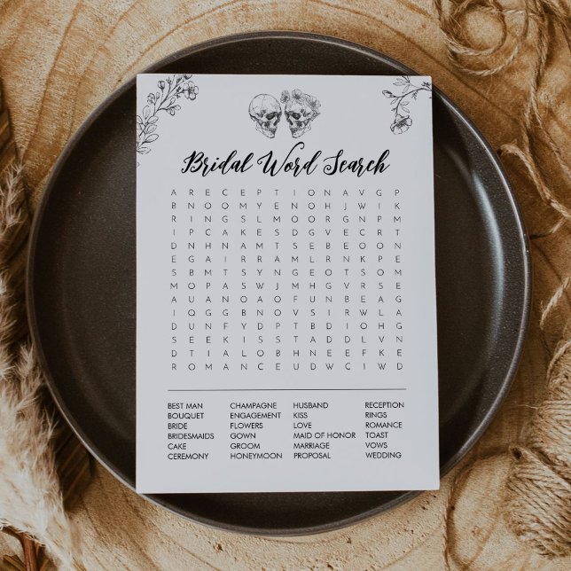 Invitación Gótica Halloween Bridal Shower Word Search Card (Subido por el creador)