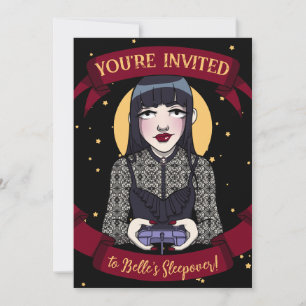 Invitación Gótica jugadora adolescente negro rojo pijamada