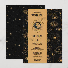 Invitación Gótica Mistical Moon Stars Moth Invito Boda oscuro