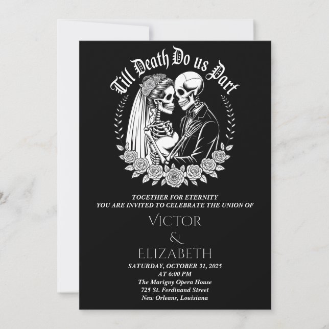 Invitación Gótica negra hasta la muerte nos hace Boda de part (Anverso)