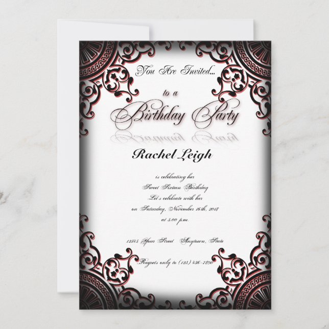 Invitación gótica negra y roja del cumpleaños de (Anverso)