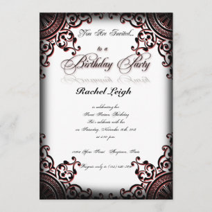 Invitación gótica negra y roja del cumpleaños de