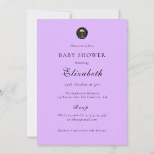 Invitación gótica púrpura a Baby Shower
