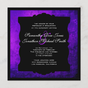 Invitación gótica púrpura apenada de la boda