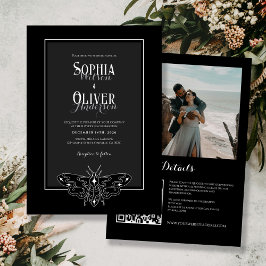 Invitación Gótica romántica negra y blanca en un solo Boda
