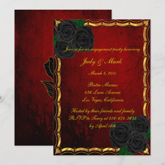 Invitación Gótica Rosas Negros Blood Red Engagement Party