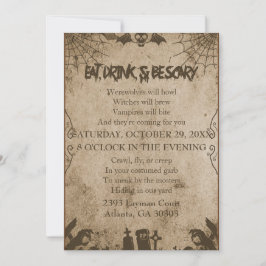 Invitación Gótica vintage come, bebe y asusta Halloween