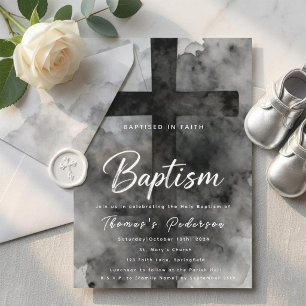 Invitación Gótico Aquarela Cruz Negra Santo Bautismo Cristo