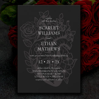 Invitación Gótico Ayuno Negro Floral Corazón elegante