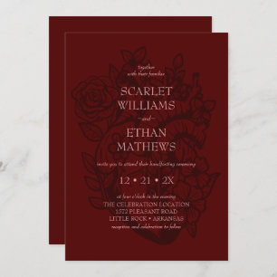 Invitación Gótico Ayuno Sangre Rojo Floral Corazón elegante
