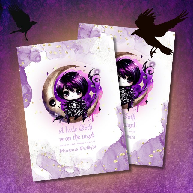 Invitación Gótico Baby Shower Skeleton Crow Moonlight (Subido por el creador)