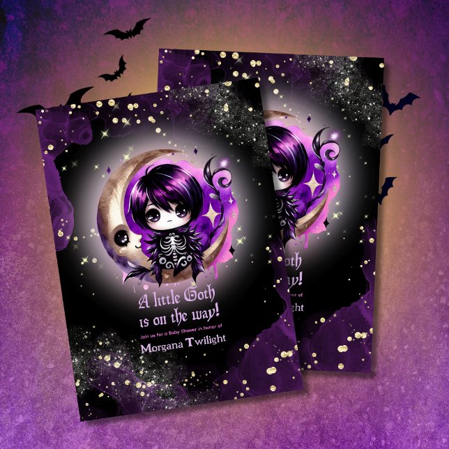 Invitación Gótico Baby Shower Skeleton Crow Moonlight (Subido por el creador)