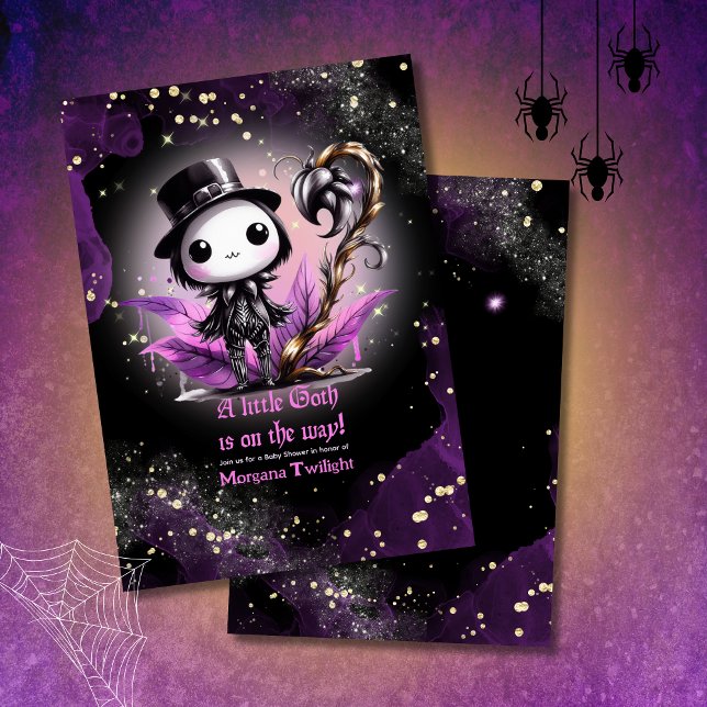 Invitación Gótico Baby Shower Skeleton Crow Moonlight (Subido por el creador)