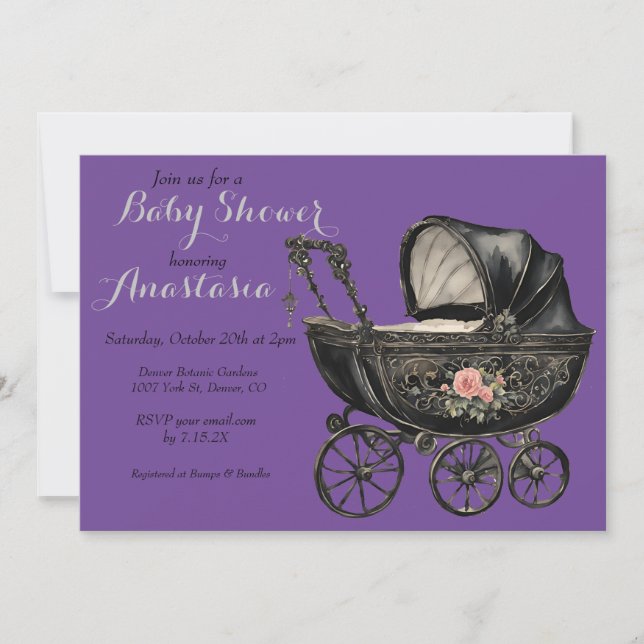 Invitación Gótico Baby Stroller Chica Baby Shower (Anverso)