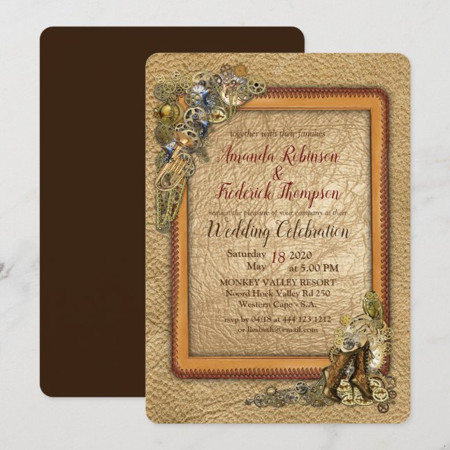 Invitación Gótico - Boda artesanal Steampunk (Anverso / Reverso)