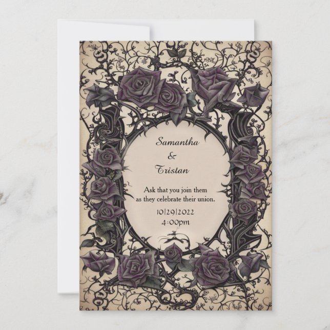 Invitación Gótico de filigrí morado y Rosa de morado Boda (Anverso)