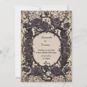 Invitación Gótico de filigrí morado y Rosa de morado Boda