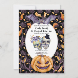 Invitación Gótico de Flores Naranjas Púrpura de Calaveras Gót