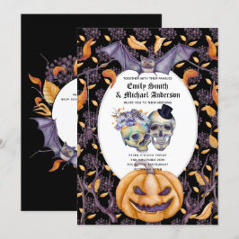 Invitación Gótico de Flores Naranjas Púrpura de Calaveras Gót