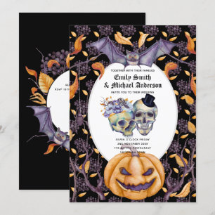 Invitación Gótico de Flores Naranjas Púrpura de Calaveras Gót