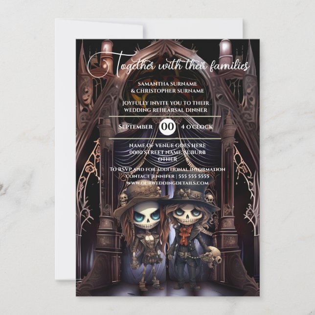 Invitación Gótico de la pareja gótica de novias catedral de l (Anverso)