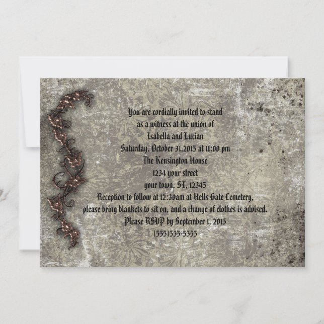 Invitación Gótico de Rosas de bronce Steampunk Boda (Anverso)
