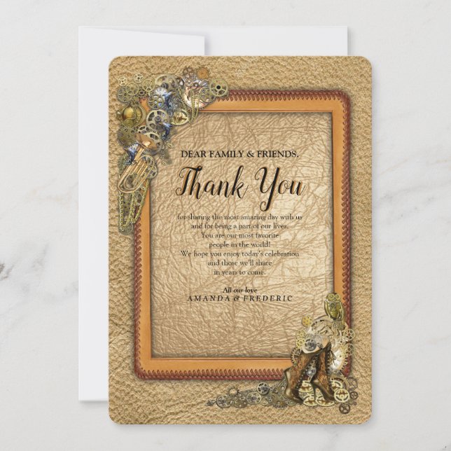 Invitación Gótico - Esculturas de Steampunk en cuero Gracias (Anverso)