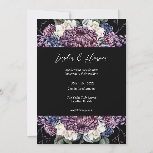 Invitación Gótico estético oscuro Boda Bouquet (Anverso)