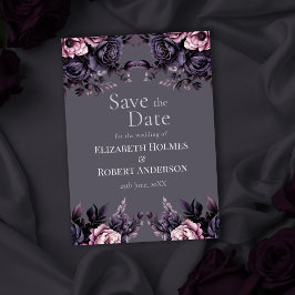 Invitación Gótico Floral de Ciruela Save the Date