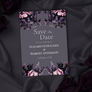 Invitación Gótico Floral de Ciruela Save the Date