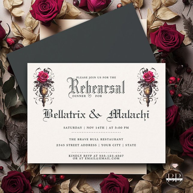 Invitación Gótico floral de Moody Crimson Rosa (Subido por el creador)