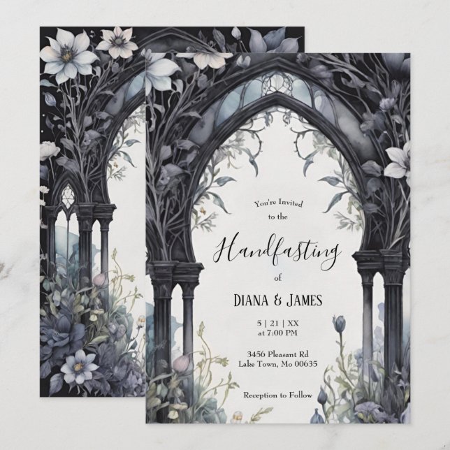 Invitación Gótico Floral Garden Gate Pagan Handfasting (Anverso / Reverso)